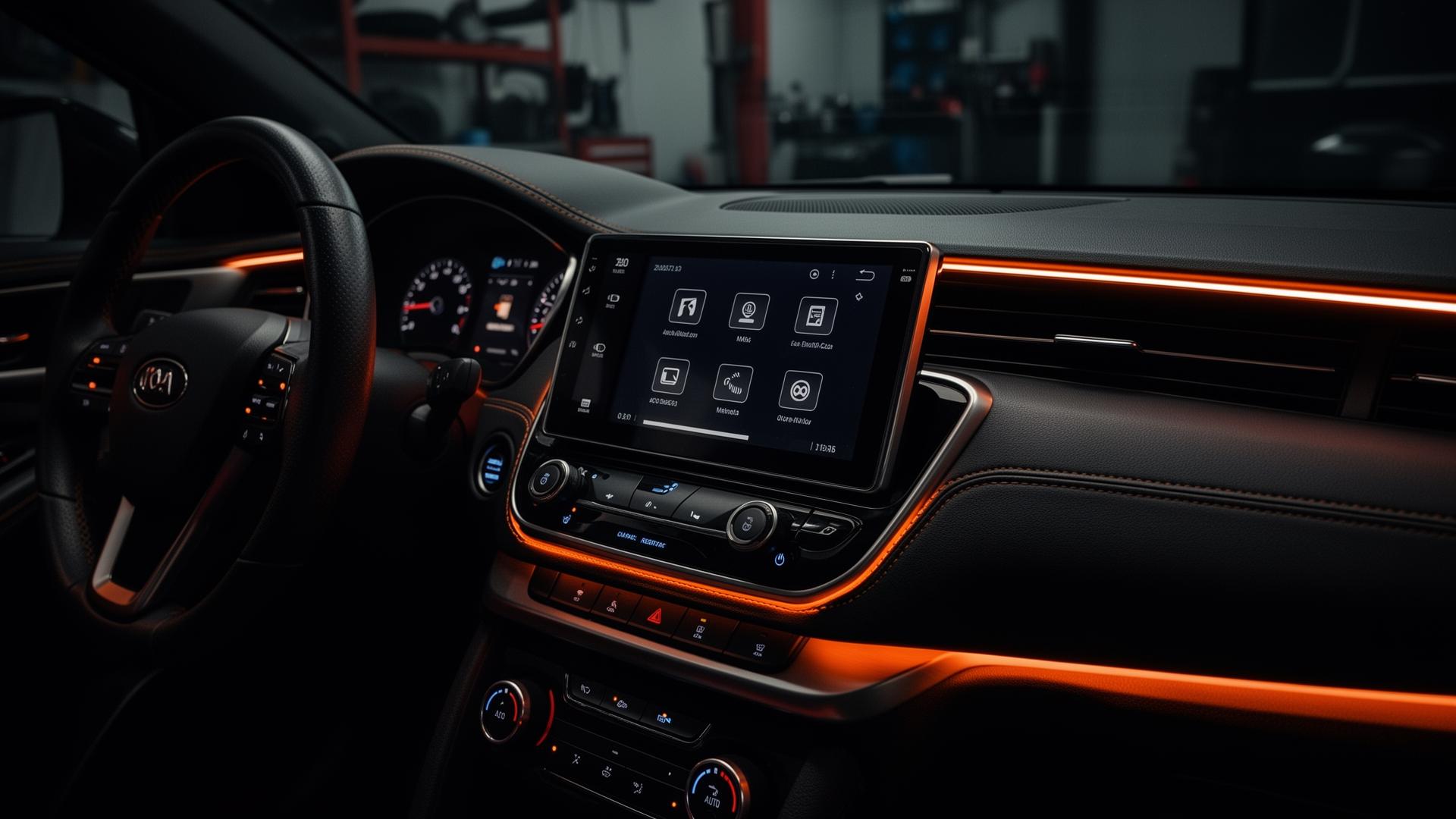 Painel automotivo com acessórios premium instalados